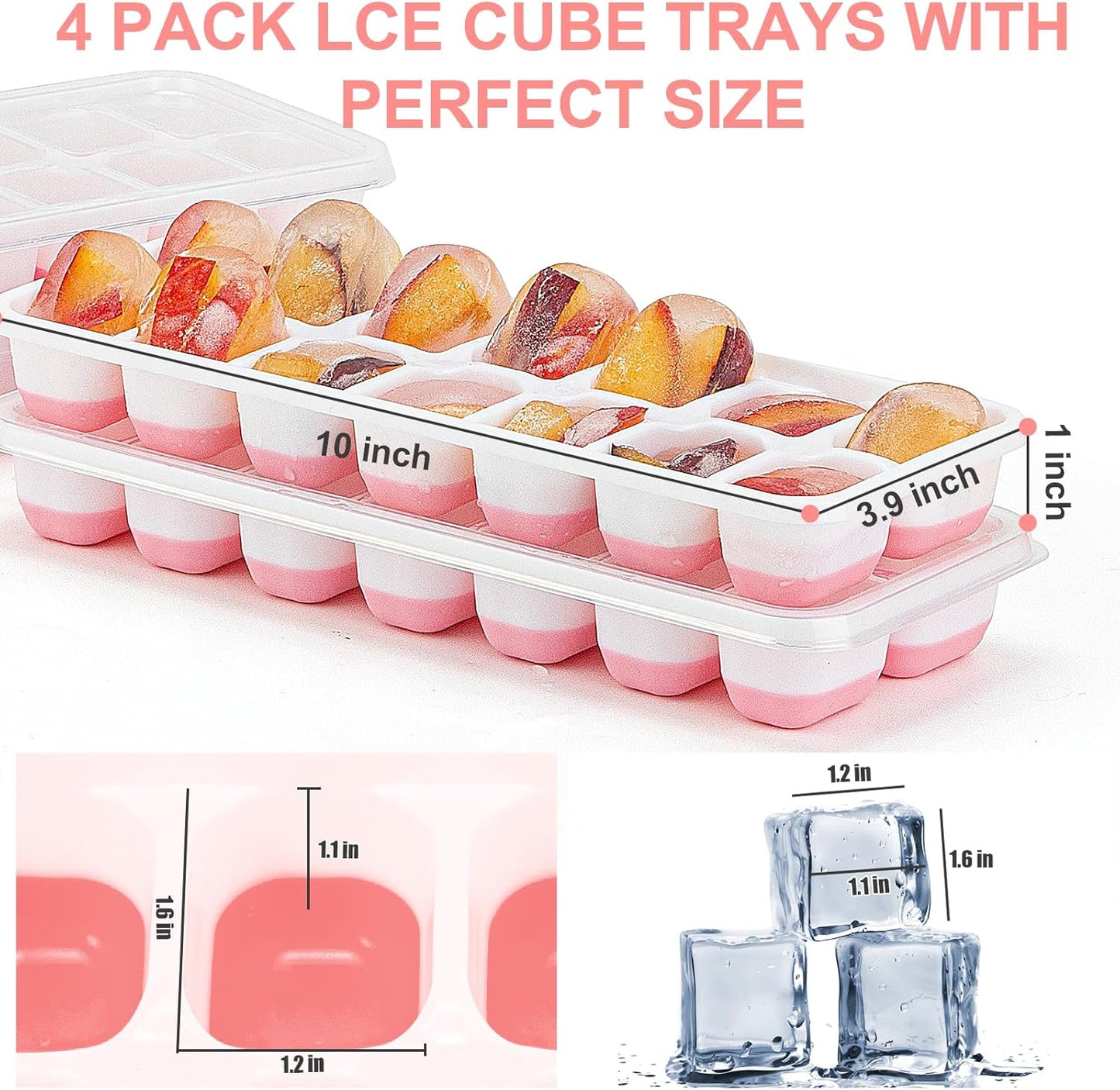 Ice Cube Tray,14 Ice Cube Molds with Lids, 2 Pack Silicone Ice Tray, Stackable Ice Cube Molds for Chilling Drinks, Whiskeys, Cocktails, Easy to Use (Pink)