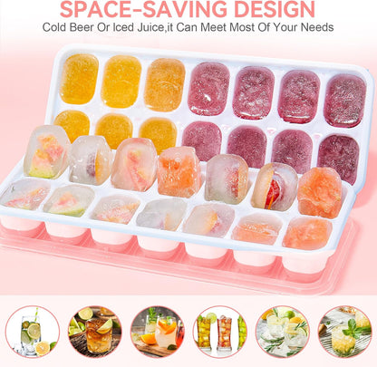 Ice Cube Tray,14 Ice Cube Molds with Lids, 2 Pack Silicone Ice Tray, Stackable Ice Cube Molds for Chilling Drinks, Whiskeys, Cocktails, Easy to Use (Pink)