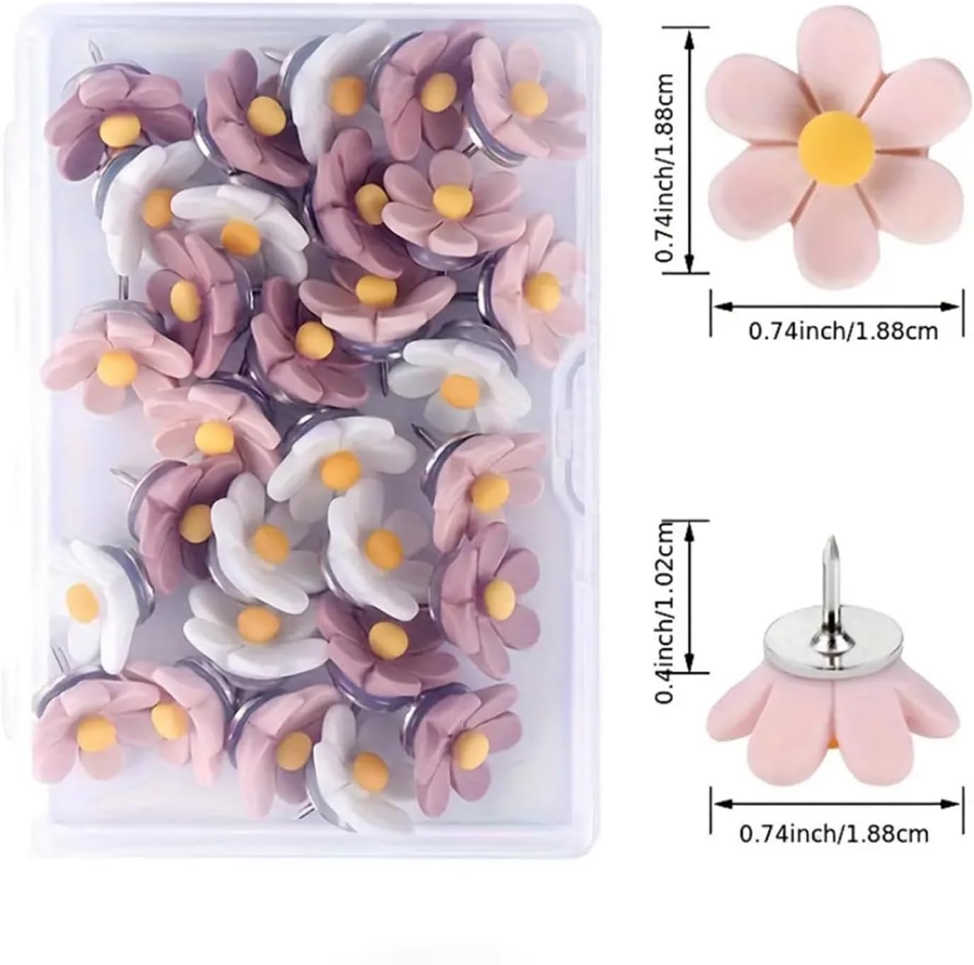 20 PCS Flower Push Pins, Thumb Tacks for Bulletin Board, Cork Board Thumbtacks, Flower Tacks for Map Cork Board Photo Display Office Home (Pink)