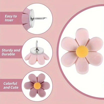 20 PCS Flower Push Pins, Thumb Tacks for Bulletin Board, Cork Board Thumbtacks, Flower Tacks for Map Cork Board Photo Display Office Home (Pink)