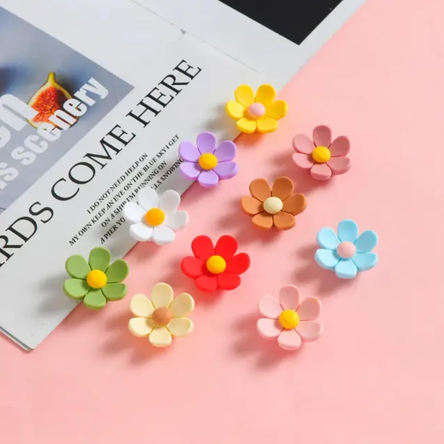 20 PCS Flower Push Pins, Thumb Tacks for Bulletin Board, Cork Board Thumbtacks, Flower Tacks for Map Cork Board Photo Display Office Home (Pink)