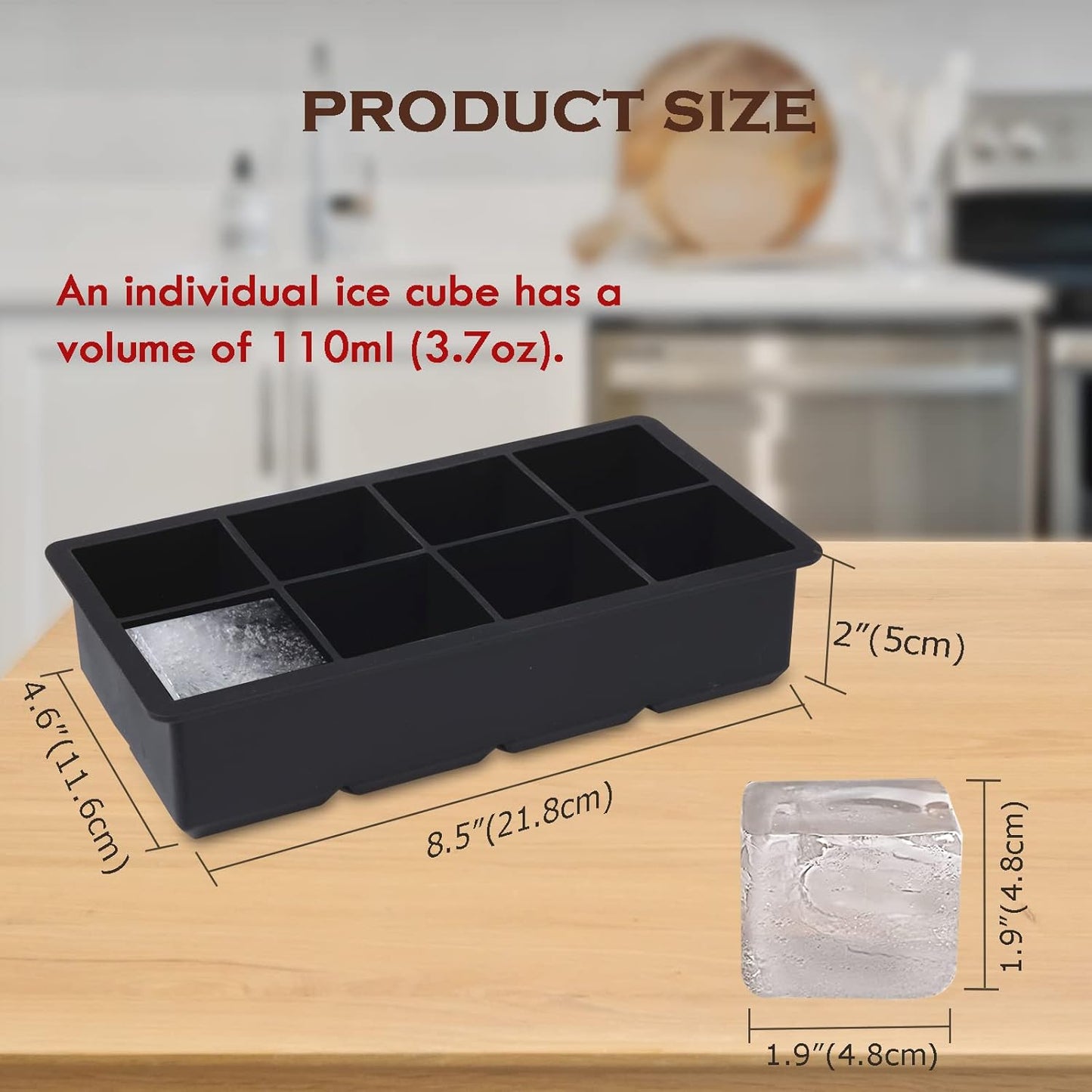 Premium Large Ice Cube Tray - Big 2-Inch Square Silicone Ice Cube Molds with Removable Lids - Food Grade, Reusable, BPA Free - Ideal for Cocktails, Whiskey, Fruit Juices and More (1-Pack)