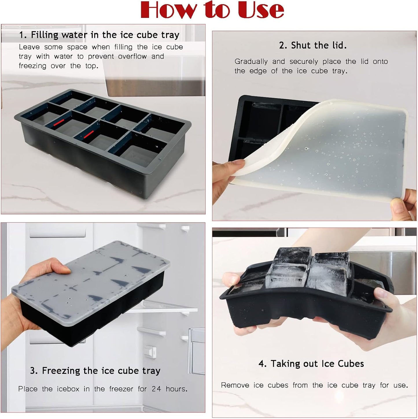 Premium Large Ice Cube Tray - Big 2-Inch Square Silicone Ice Cube Molds with Removable Lids - Food Grade, Reusable, BPA Free - Ideal for Cocktails, Whiskey, Fruit Juices and More (1-Pack)