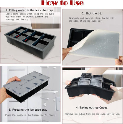 Premium Large Ice Cube Tray - Big 2-Inch Square Silicone Ice Cube Molds with Removable Lids - Food Grade, Reusable, BPA Free - Ideal for Cocktails, Whiskey, Fruit Juices and More (1-Pack)