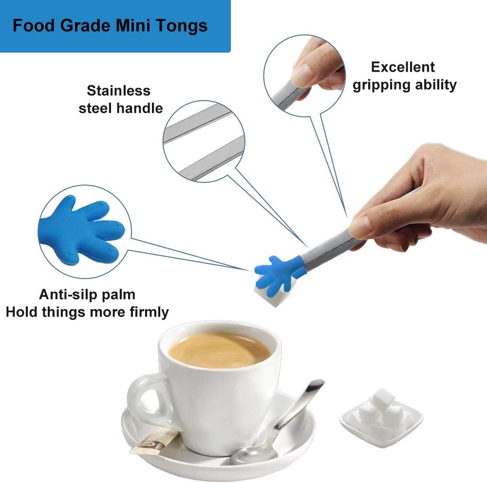 8PCS Silicone Mini Tongs, 5Inch Hand Shape Food Tongs, Colourful Small Kids Tongs for Serving Food, Ice Cube, Fruits, Sugar, Barbecue by