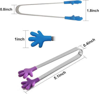 8PCS Silicone Mini Tongs, 5Inch Hand Shape Food Tongs, Colourful Small Kids Tongs for Serving Food, Ice Cube, Fruits, Sugar, Barbecue by