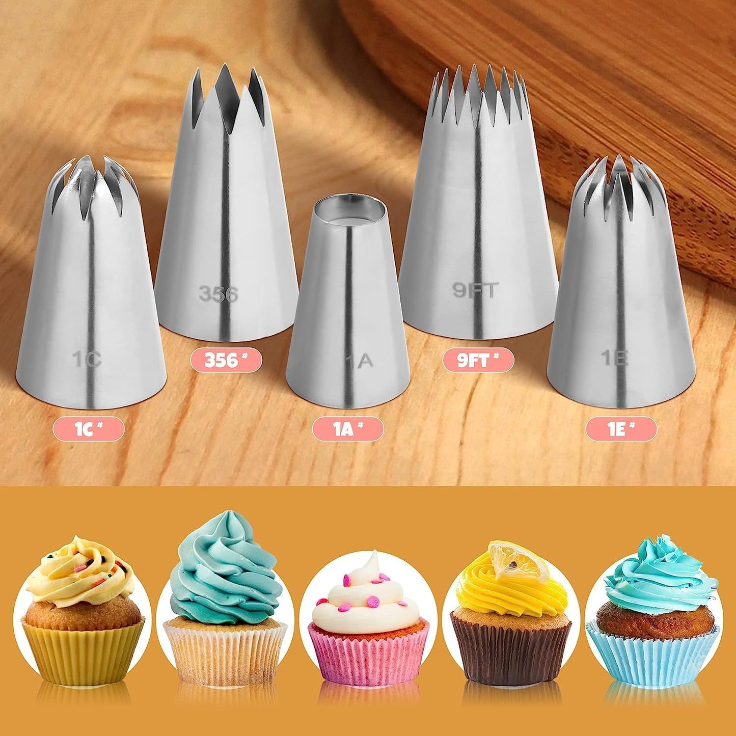Large Icing Piping Tips Set 5PCS - Extra Large Icing Tips, Star Pastry Tips, French Star Tube, Plain Tube