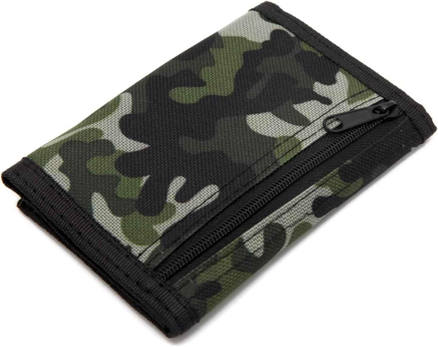 RFID Trifold Canvas Outdoor Sports Wallet for Kids - Front Pocket Wallet with Magic Sticker, camouflage, Small, Novelty