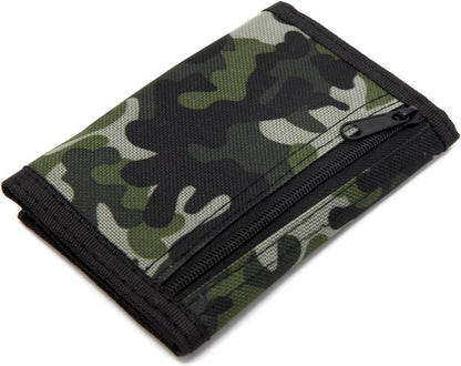 RFID Trifold Canvas Outdoor Sports Wallet for Kids - Front Pocket Wallet with Magic Sticker, camouflage, Small, Novelty