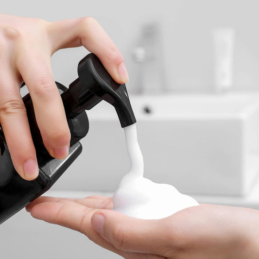 Foaming Soap Dispenser, 15oz Refillable Pump Bottle Plastic for Liquid Soap, Shampoo, Body Wash, 2 Pcs, Black