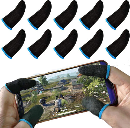 PUBG Mobile Finger Sleeves for Mobile Gaming | Pack of 10 | Thumb Sleeves for Mobile Gaming | PUBG COD Fortnite | Anti Sweat Anti Dryness Breathable | Finger Gloves (Blue)