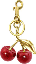 18K Gold Plated Cherry Keychain, Cherry Purse Charm, 1 Pack 18k Gold Plated Cherry, 4.9" X 2.5" X 1.3"