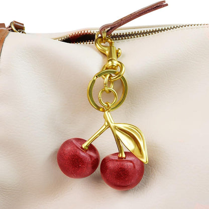 18K Gold Plated Cherry Keychain, Cherry Purse Charm, 1 Pack 18k Gold Plated Cherry, 4.9" X 2.5" X 1.3"