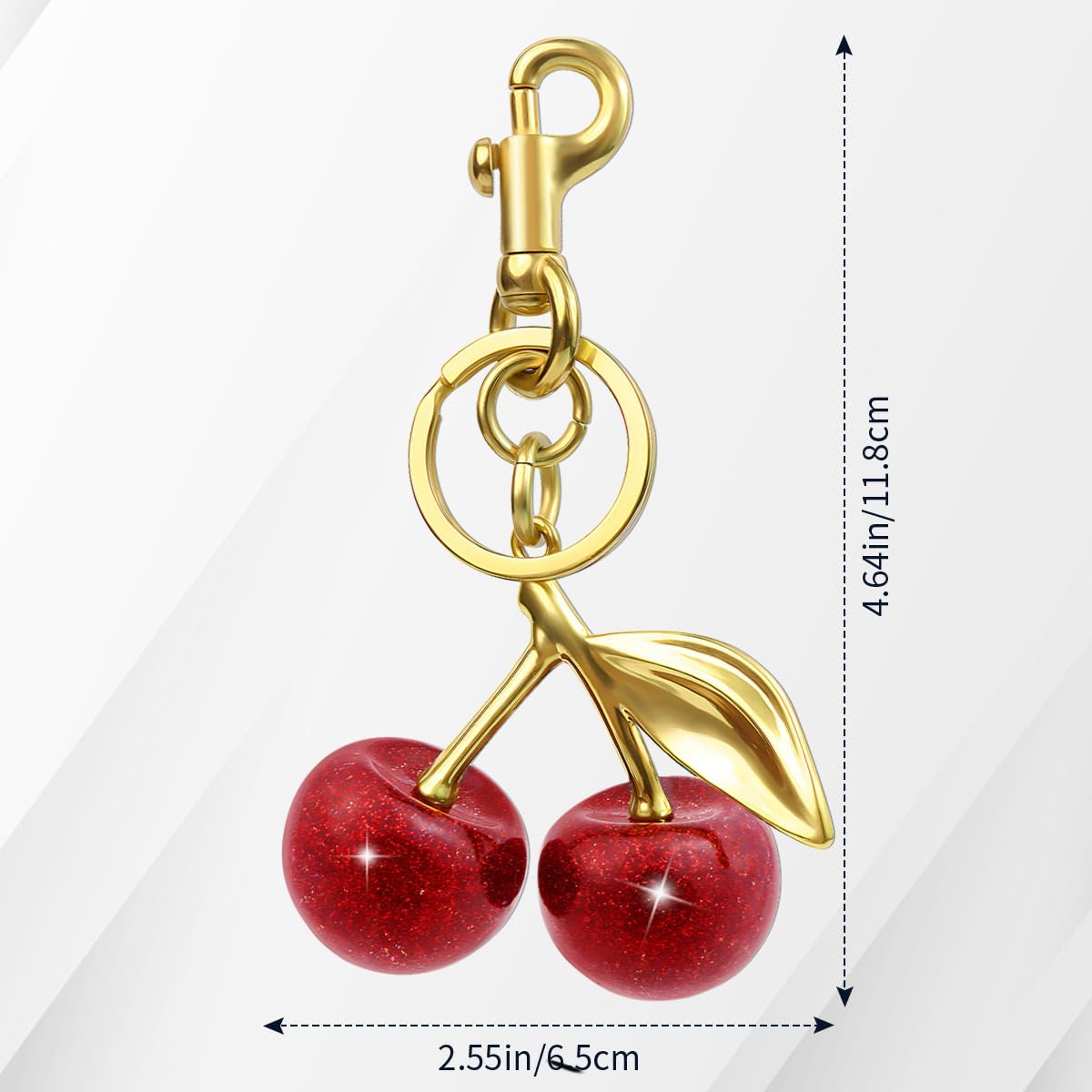 18K Gold Plated Cherry Keychain, Cherry Purse Charm, 1 Pack 18k Gold Plated Cherry, 4.9" X 2.5" X 1.3"