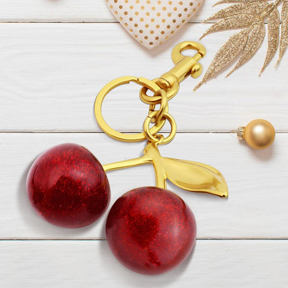 18K Gold Plated Cherry Keychain, Cherry Purse Charm, 1 Pack 18k Gold Plated Cherry, 4.9" X 2.5" X 1.3"