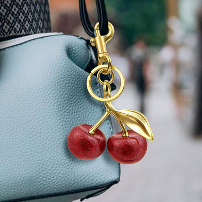 18K Gold Plated Cherry Keychain, Cherry Purse Charm, 1 Pack 18k Gold Plated Cherry, 4.9" X 2.5" X 1.3"