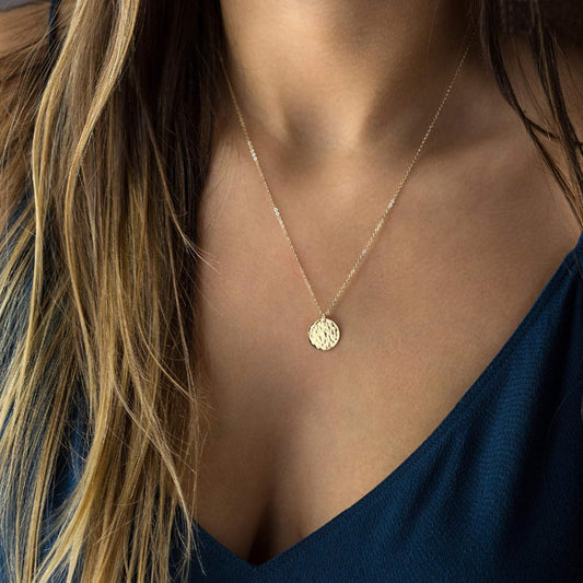 Moon Pendant Necklace 14K Gold Fill Dainty Hammered Moon Phase Gold Choker Simple Crescent Moon Full Moon Karma Circle Choker Necklace