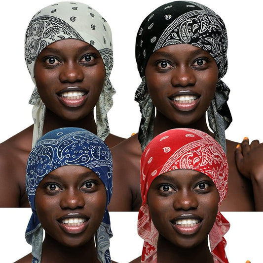4 Pieces Women Chemo Hat Turban Beanie, Pre-Tied Headwraps Headwear Bandana for Hair Loss