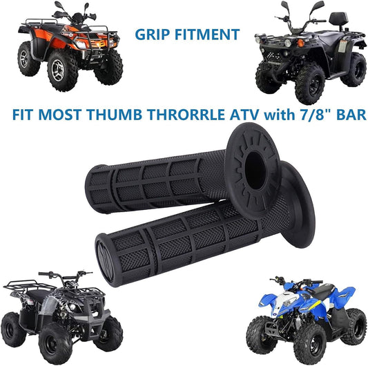 ATV Hand Grips 7/8" Soft Rubber Grip Compatible with ATV Arctic Cat Suzuki Yamaha Kawasaki Honda 400ex -Black