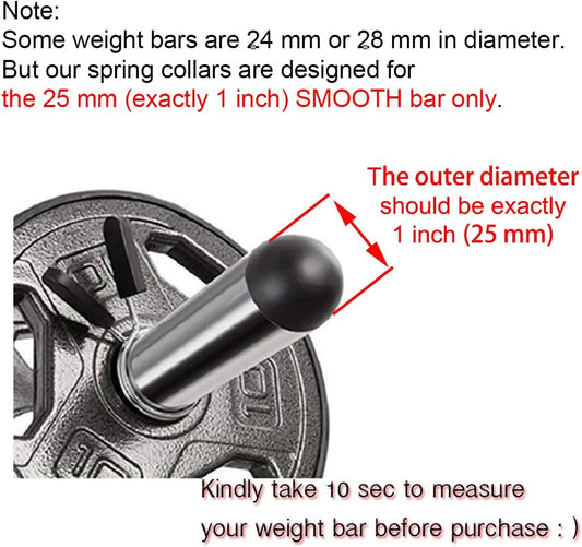 1 inch (25 mm) Spring Clip Collars with Easy-Grip Handle for Smooth Dumbbell Handle or Weightlifting Barbell (Pack of 4)