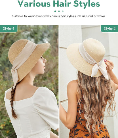 Sun Hat Womens Wide Brim Foldable Straw Hats Beach Sun Hats for Women Floppy Summer Hats UPF 50+