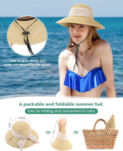 Sun Hat Womens Wide Brim Foldable Straw Hats Beach Sun Hats for Women Floppy Summer Hats UPF 50+