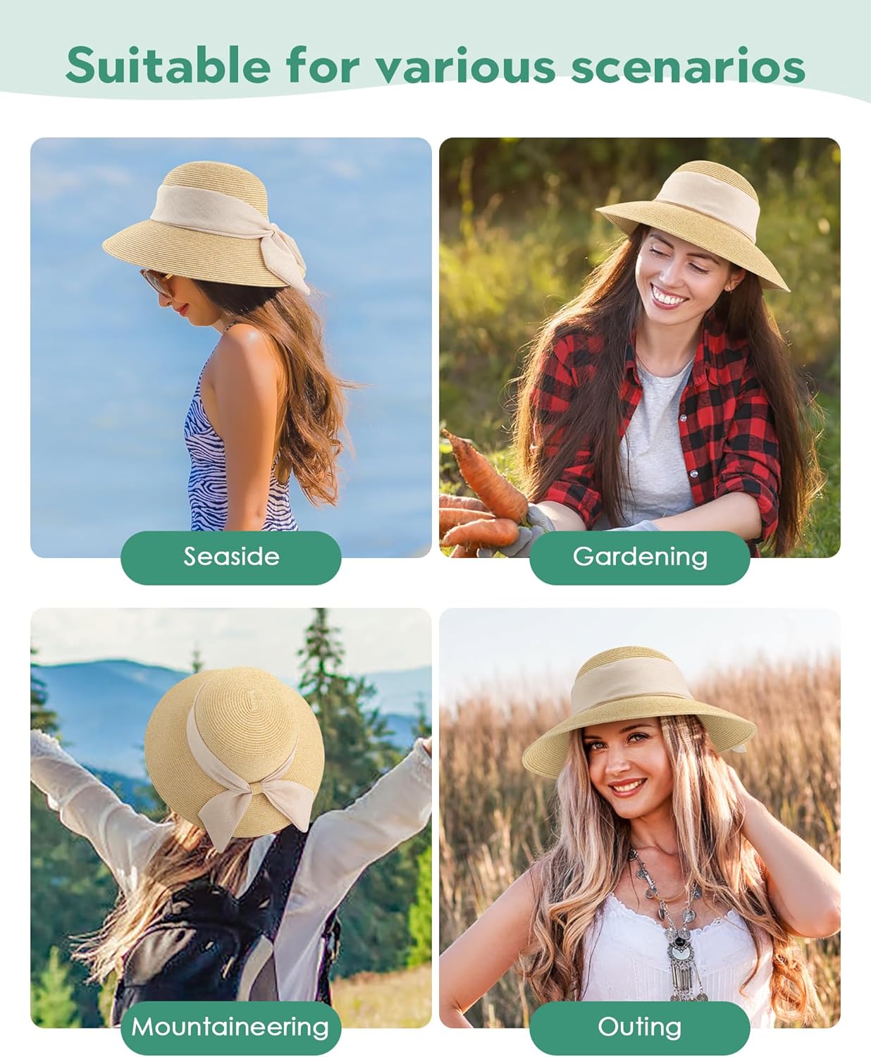 Sun Hat Womens Wide Brim Foldable Straw Hats Beach Sun Hats for Women Floppy Summer Hats UPF 50+