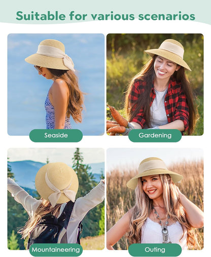 Sun Hat Womens Wide Brim Foldable Straw Hats Beach Sun Hats for Women Floppy Summer Hats UPF 50+
