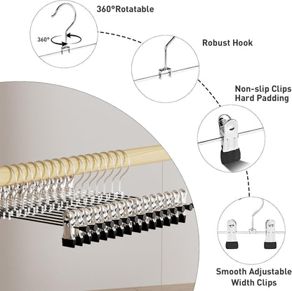 Clothes Hangers,  Adjustable Heavy Duty Hangers with Non-Slip Clips Pants Hangers Stainless Steel Skirt Coat Suit Hangers Stackable Coat Hangers Clothes Hook Space Saving (30 Pack)