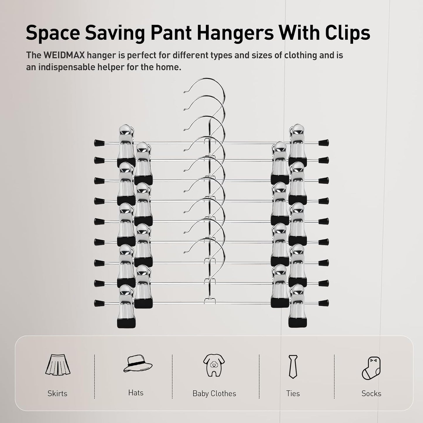 Clothes Hangers,  Adjustable Heavy Duty Hangers with Non-Slip Clips Pants Hangers Stainless Steel Skirt Coat Suit Hangers Stackable Coat Hangers Clothes Hook Space Saving (30 Pack)
