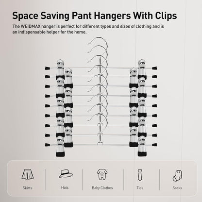 Clothes Hangers,  Adjustable Heavy Duty Hangers with Non-Slip Clips Pants Hangers Stainless Steel Skirt Coat Suit Hangers Stackable Coat Hangers Clothes Hook Space Saving (30 Pack)