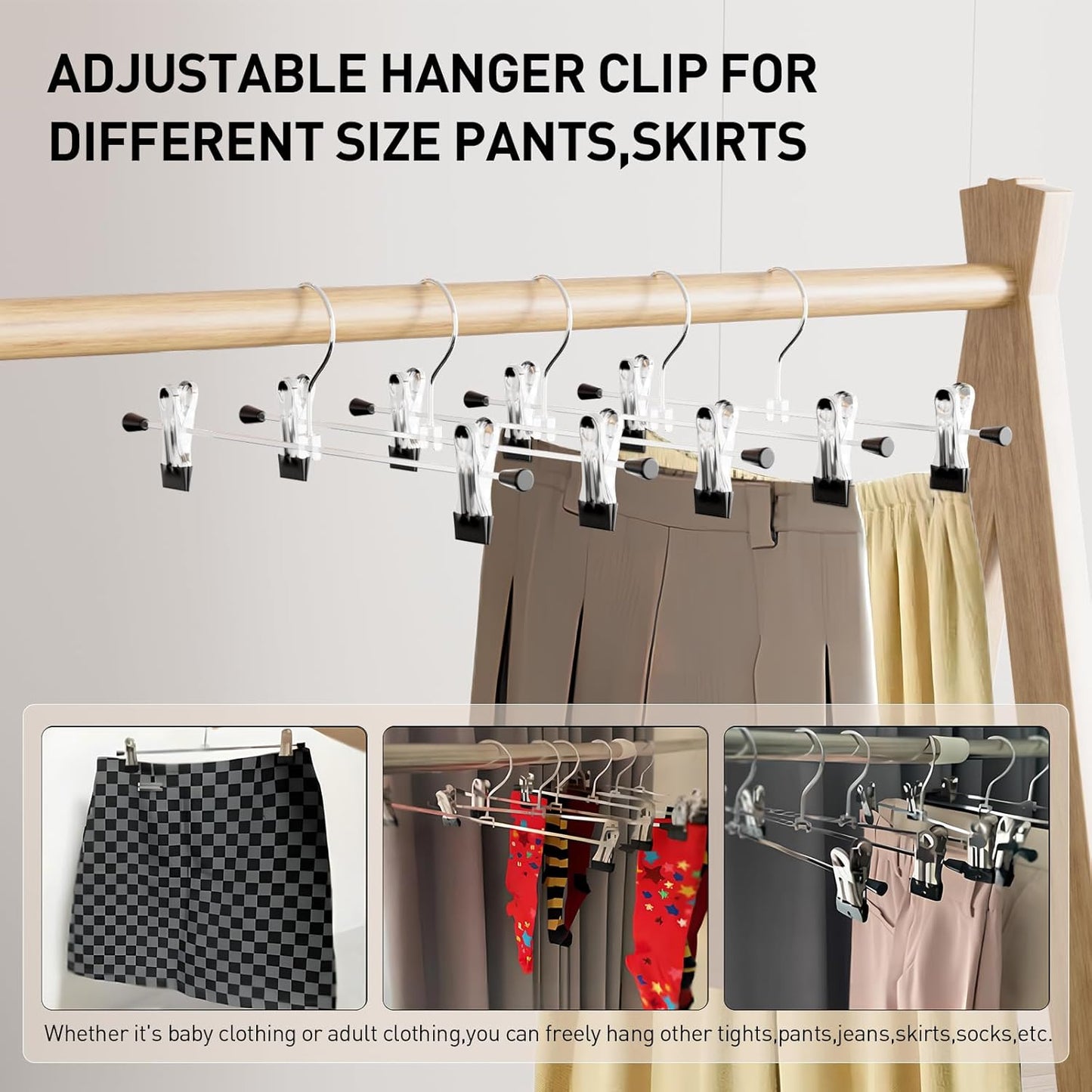 Clothes Hangers,  Adjustable Heavy Duty Hangers with Non-Slip Clips Pants Hangers Stainless Steel Skirt Coat Suit Hangers Stackable Coat Hangers Clothes Hook Space Saving (30 Pack)