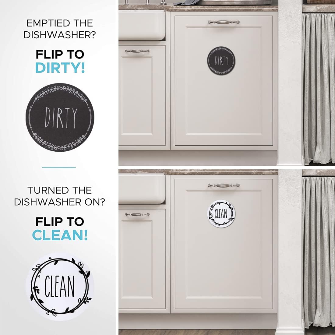 Dishwasher Magnet Clean Dirty Sign Farmhouse Dirty Clean Dish Washer Magnet Double Sided Universal Indicator with Magnetic for Kitchen Refrigerator
