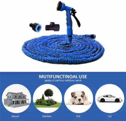 Expandable Garden Hose (16ft to 50ft), Aluminium Connector with 7 Functioning Nozzles, Multi-Purpose Garden Hose Sprayer, Garden Patio Sprayer for Watering Plants, Cleaning Cars or Pets (Blue)
