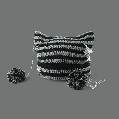 Grunge Beanies Crochet Knitted Hats for Women Girls Fox Cat Ear Goth Emo Alt Y2K Accessories Grunge Clothes