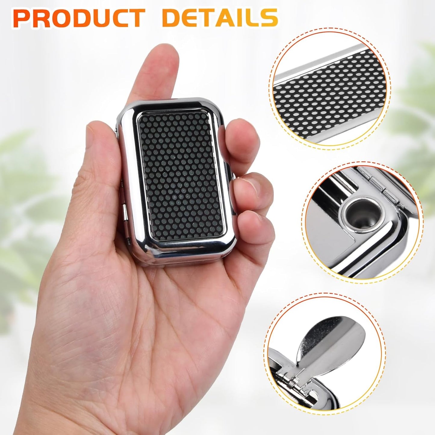 Pocket Ashtray, Portable Mini Ashtray, Stainless Steel Ashtray Windproof Ashtray with lid for Home Office Patio Outdoor Car Travel Camping Picnic Hiking Beach Fishing Cigarette (Black)