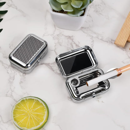 Pocket Ashtray, Portable Mini Ashtray, Stainless Steel Ashtray Windproof Ashtray with lid for Home Office Patio Outdoor Car Travel Camping Picnic Hiking Beach Fishing Cigarette (Black)