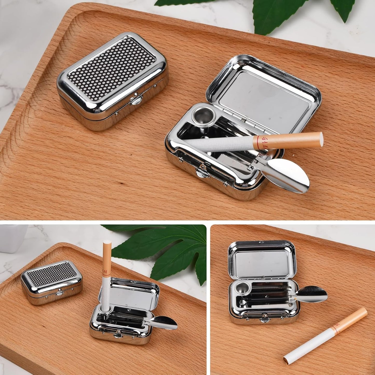 Pocket Ashtray, Portable Mini Ashtray, Stainless Steel Ashtray Windproof Ashtray with lid for Home Office Patio Outdoor Car Travel Camping Picnic Hiking Beach Fishing Cigarette (Black)