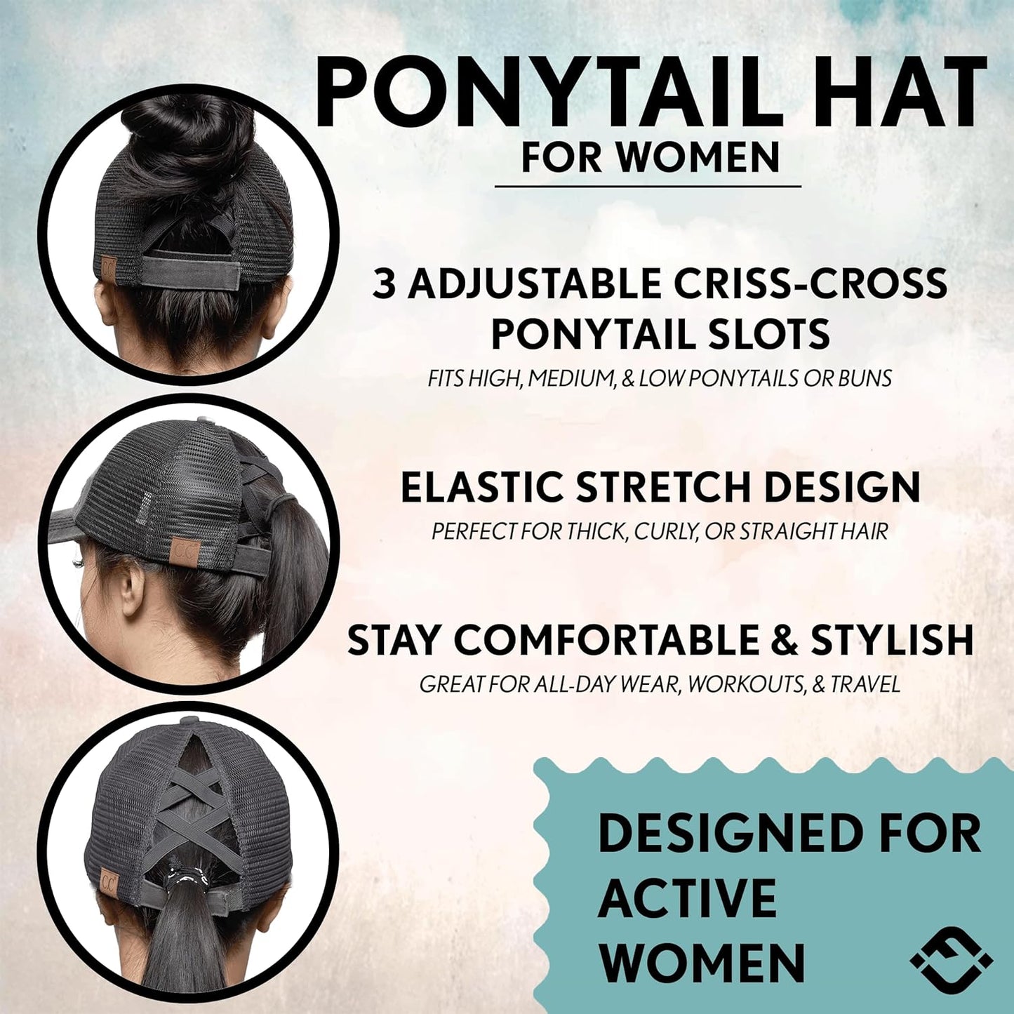 Criss Cross Hat Womens Baseball Cap Distressed Ponytail Messy Bun Trucker Ponycap