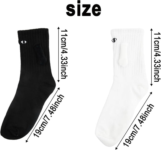2 Pairs Hand In Hand Socks, Funny Magnetic Socks, Couple Holding Hands Socks, Friendship Socks, Novelty Socks for Women Men,Cute Socks with Eyes (White+Black)