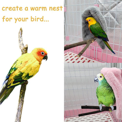 2 Pieces Bird Cozy Corner Fleece Bird Blanket Parrot Warm Nest House Bed Hanging Hammock Toy Plush Snuggle Hut Cage Bedding for Parakeets Conures Cockatiels Lovebirds (Pink + Grey)