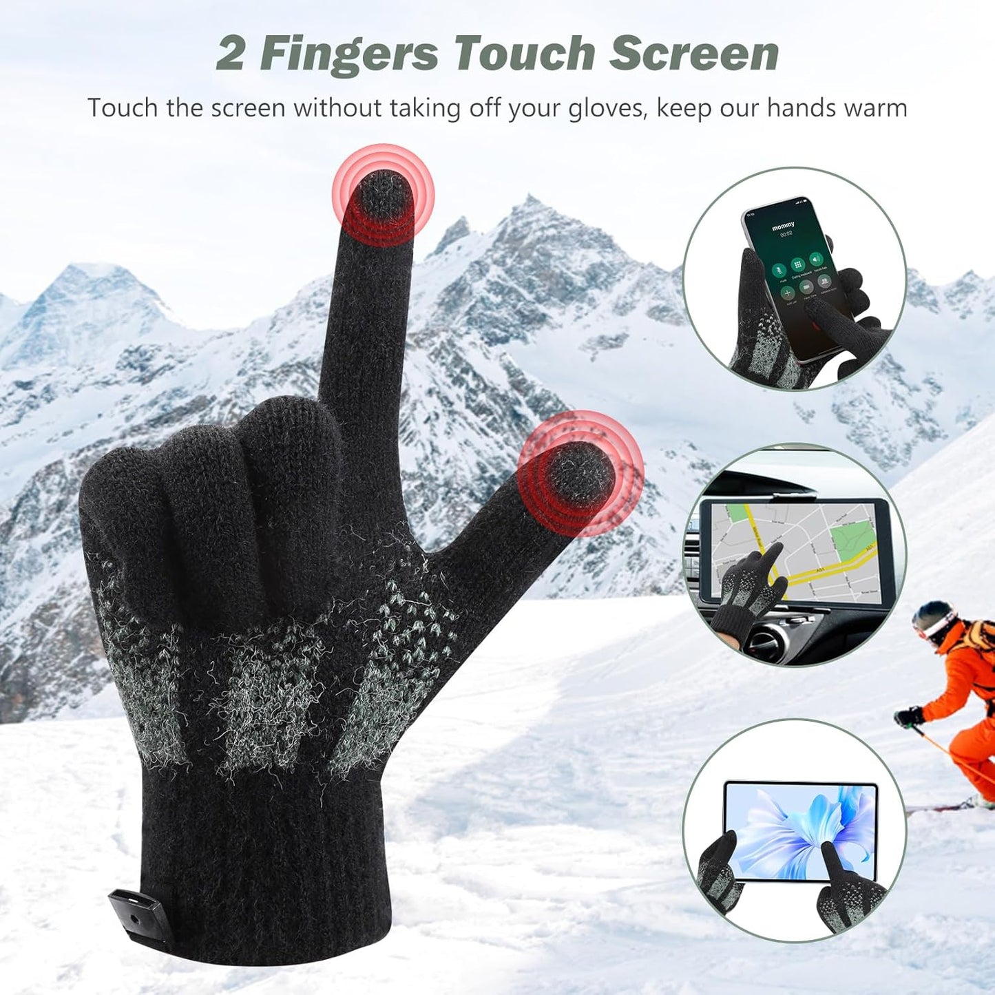 USB Heated Gloves, Winter Warm Heated Gloves Touchscreen Gloves Hand Warmers Work Gloves Unisex Washable Knitting Glove (style2)