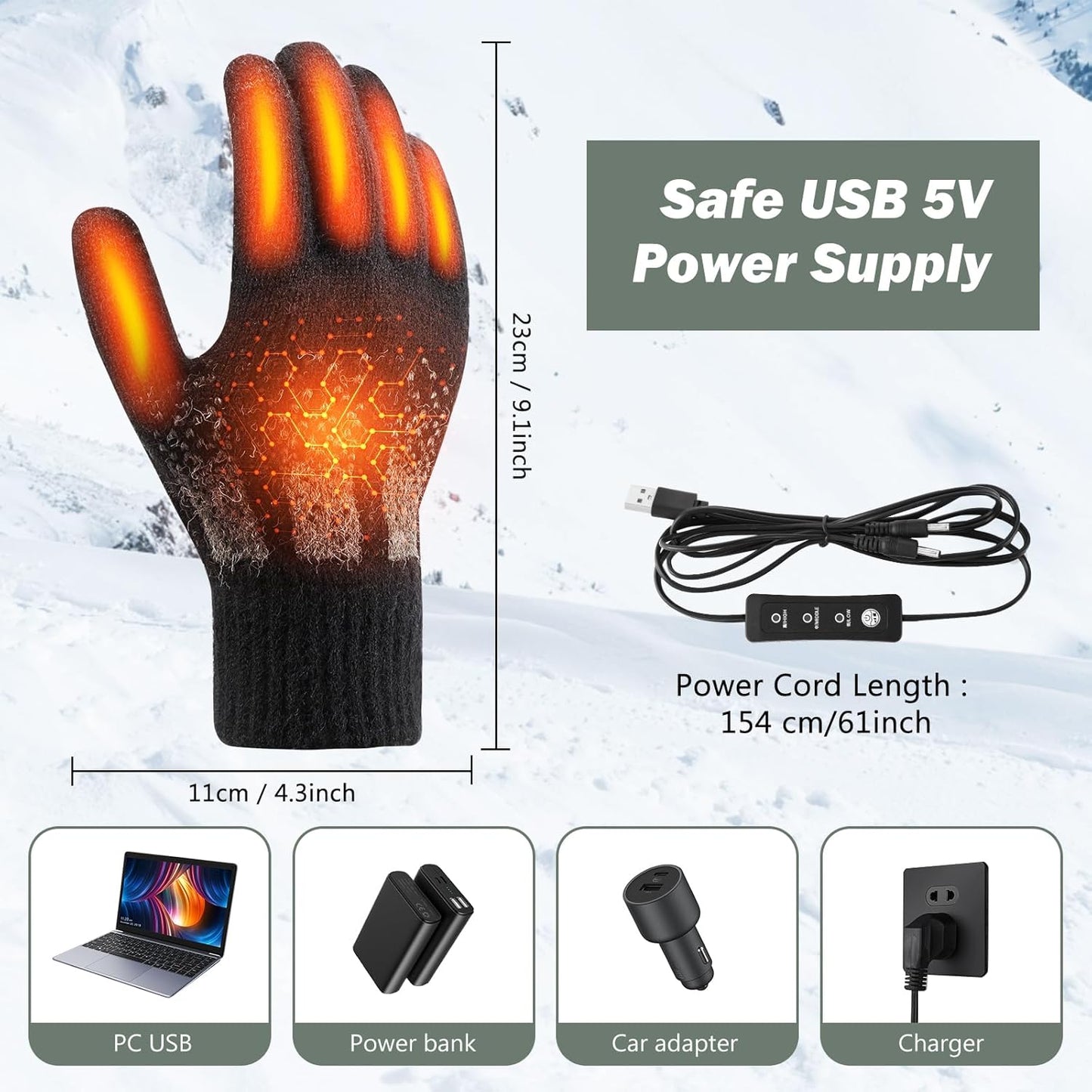 USB Heated Gloves, Winter Warm Heated Gloves Touchscreen Gloves Hand Warmers Work Gloves Unisex Washable Knitting Glove (style2)