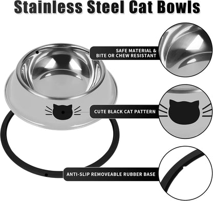 2Pcs Cat Bowls Non-Slip Stainless Steel Small Cat Food Bowls Unbreakable Thicken Cat Feeder 7 Oz Cat Dishes Suitable for Indoor Small Pets Removable Rubber Base Easily Clean Lovely Color