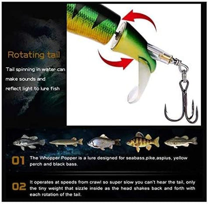 Topwater Fishing Lures Set Whopper Plopper Bass Lures with Floating Rotating Tail Fish Bait Lures Hard Bait Hook/Fish Tackle Bait for Freshwater and Saltwater