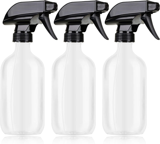 Plastic Spray Bottles 3 Pack, Refillable 16 oz Empty Spray Bottle for Cleaning Solution, Durable and Powerful Nozzle, Spray Bottles for Hair, Plants, Cleaner, Oil