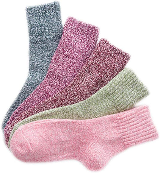 Winter Women Socks 5 Pairs Vintage Style Knit Wool Casual Socks Warm Socks