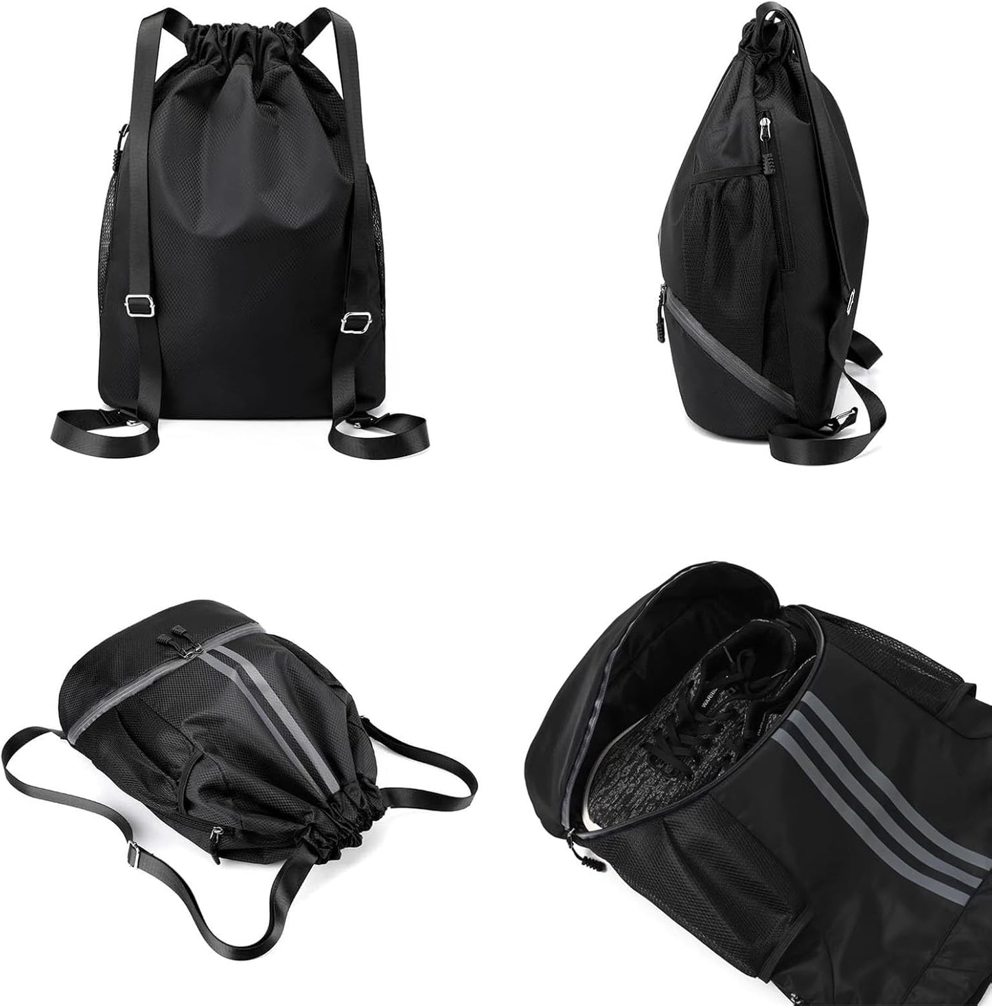 Soccer Bags, Drawstring Backpack Gym Bag with Shoe Compartment and Mesh Pockets for Soccer Basketball Volleyball Football Sports Gym