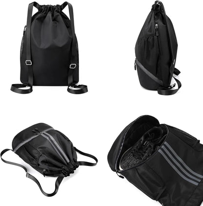 Soccer Bags, Drawstring Backpack Gym Bag with Shoe Compartment and Mesh Pockets for Soccer Basketball Volleyball Football Sports Gym