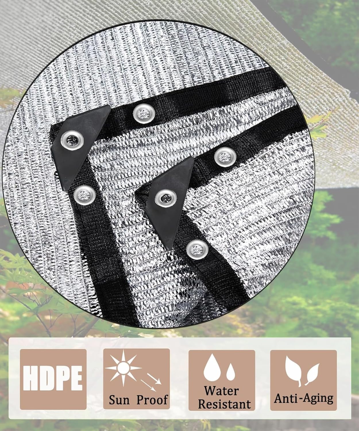 70% Aluminet Shade Cloth 6.5 ft x 10 ft-Fabric Sun Block Sun Reflect-Free 12pcs 6" Ball Bungee